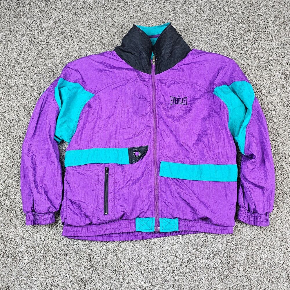 Vintage Everlast Jacket Womens Medium Purple Windbreaker Lined Full Zip 80s 90s